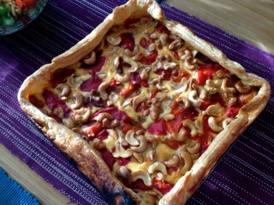 Quiche van geroosterde paprika met cashewnoten